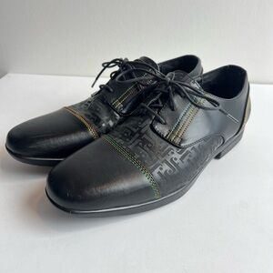 John Fluevog Vegan Vogs‎ Men’s 10 Black Lace-Up Shoes Rasta Stitching JF Logo